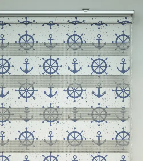 Dümen Ve Çapa Baskılı Zebra Perde- Mavi-beyaz