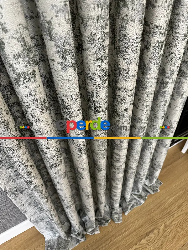 Yatak Odası - PatineDesenli Bej Yeşil Desenli Jakar Fon Perde (180)- Yeşil Koyu Yeşil