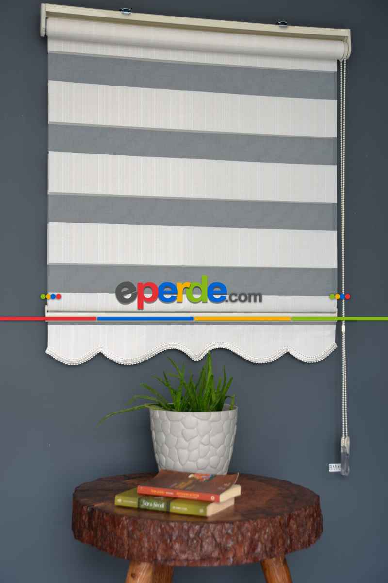 Halim Perdesan Jk-281 Ekru & Beyaz Renk Etekli Veya Eteksiz Zebra Stor Perde