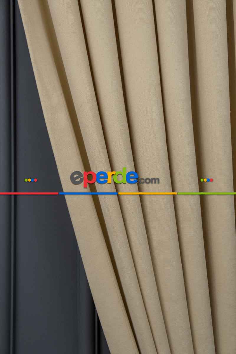Salon - Açık Bej Rengi Düz Fon Perde En  Dökümlü Fon Perde 03