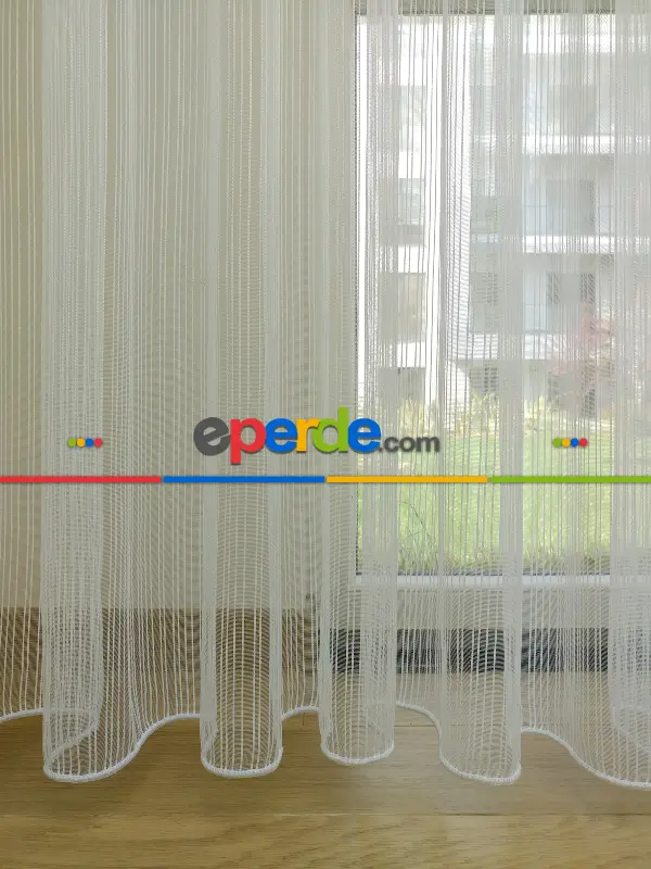 Brillant Zincir Desenli Düz Armür Tül Perde - Yüksek Gramajlı - (ütü Gerektirmez)- Ekru