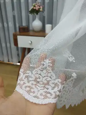 ( Orjinal ) Kdk Damask Serpme Desenli Salon Fransız Dantel Tül Perde & Kruvaze Perde- Ekru