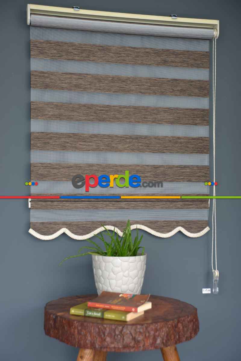 Halim Perdesan Bz-256 Koyu Kahve Renk Etekli Veya Eteksiz Zebra Stor Perde