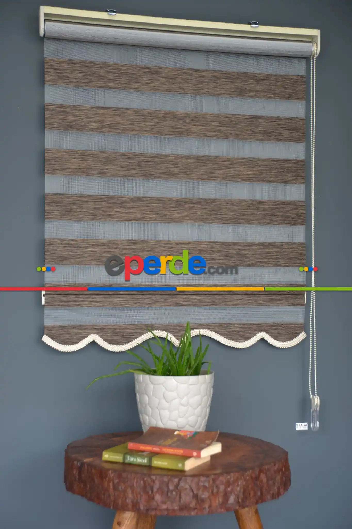 Halim Perdesan Bz-256 Koyu Kahve Renk Etekli Veya Eteksiz Zebra Stor Perde