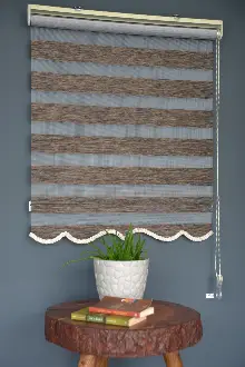 Halim Perdesan Bz-256 Koyu Kahve Renk Etekli Veya Eteksiz Zebra Stor Perde