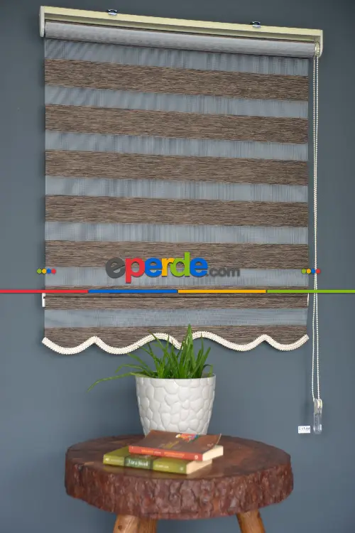 Halim Perdesan Bz-256 Koyu Kahve Renk Etekli Veya Eteksiz Zebra Stor Perde