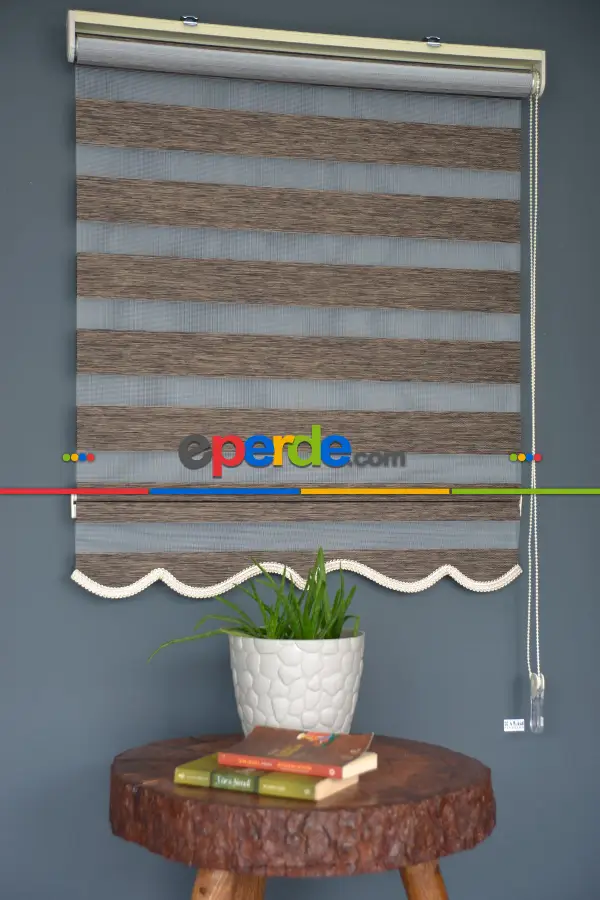 Halim Perdesan Bz-256 Koyu Kahve Renk Etekli Veya Eteksiz Zebra Stor Perde