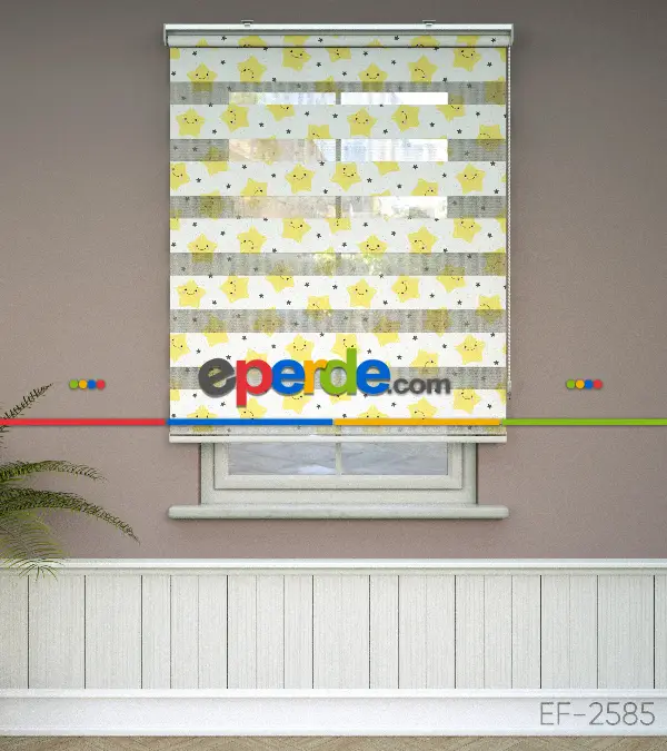 Yıldız Desenli Baskılı Zebra Perde- Çok Renkli