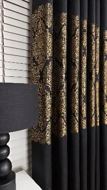 Siyah Altın Fon Perde, Damask Desenli, Pano Fon Perde