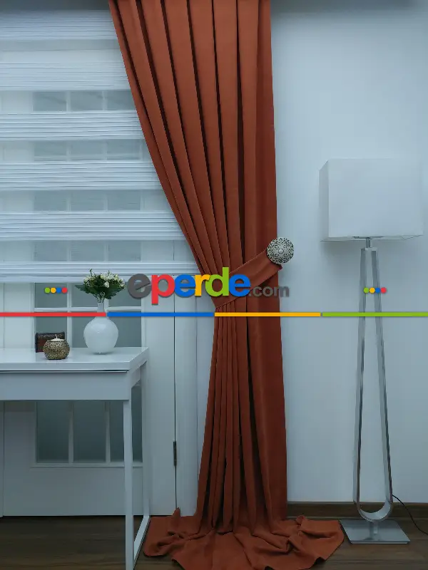 Kiremit Rengi Düz Fon Perde (280 Eninde)- Kiremit Rengi