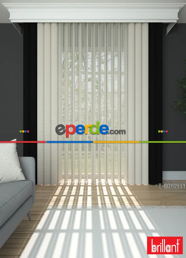 Brillant Akıllı Tül Siyah-krem Perde Tül Dikey Zebra Perde Düz 1. Kalite