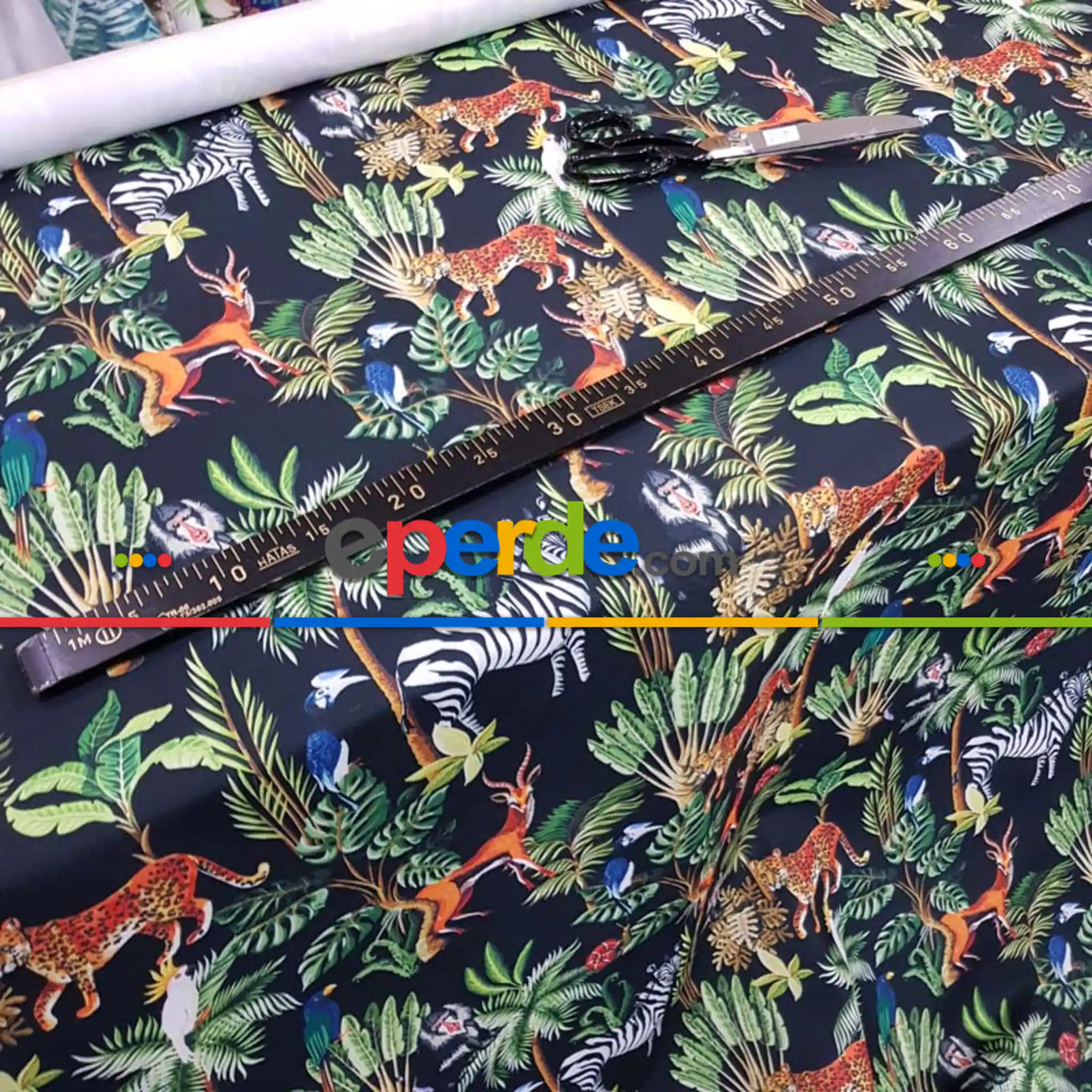 Tropikal Hayvan Desenli Fon Perde Evm581 Kumaşı Kalındır Duck Bezi Değildir- Yeşil-Mavi-Gri-Füme-Antrasit-Sarı-Beyaz-Turuncu