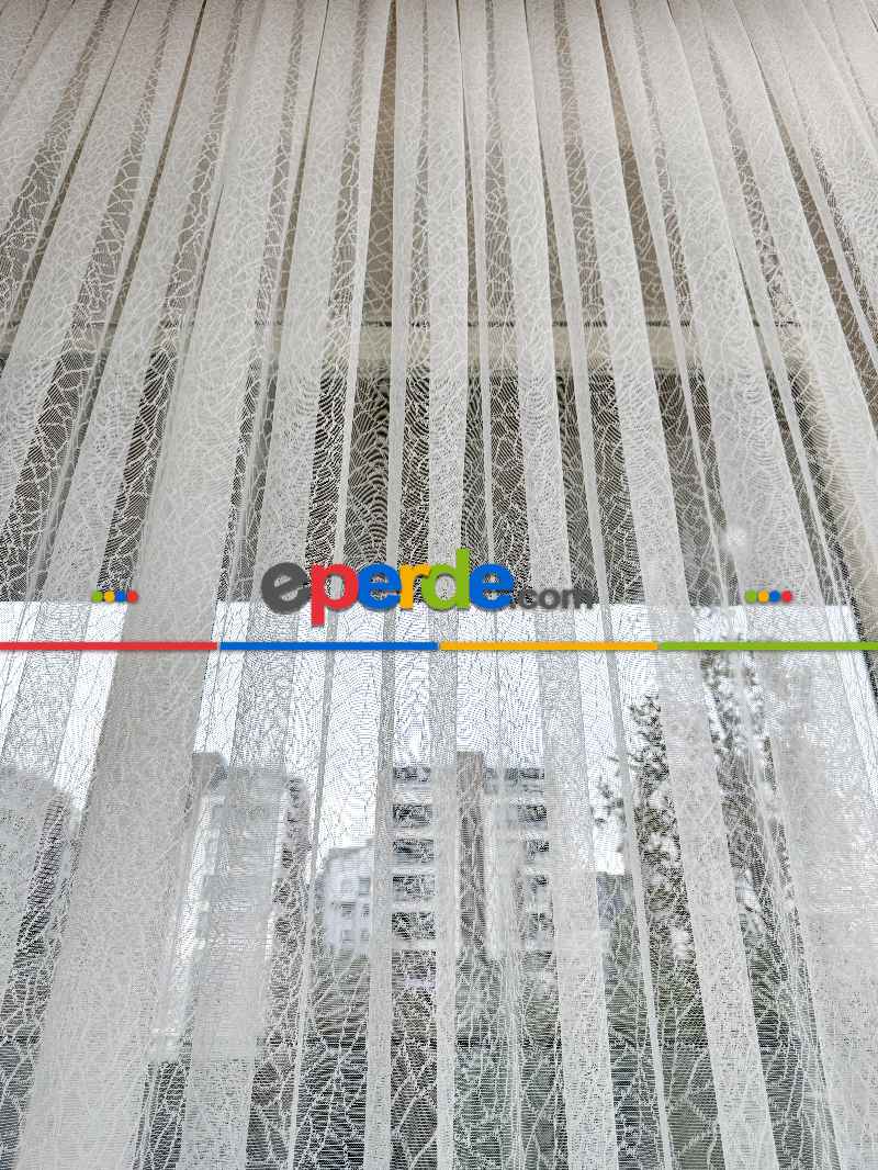 Oturma Odası - Desenli Fransız Dantel Örme Tül Perde, Desenli Ütü İstemeyen Tül