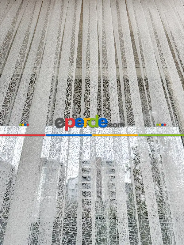 Salon - Desenli Fransız Dantel Örme Tül Perde, Desenli Ütü İstemeyen Tül