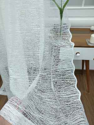 Desenli Tül Fon Perde- Ekru