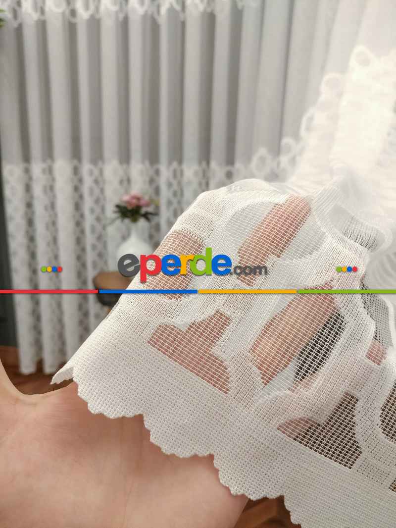 Damask Desen Fransız Dantel Tül Perde 1264- Ekru