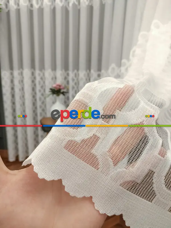 Damask Desen Fransız Dantel Tül Perde 1264- Ekru