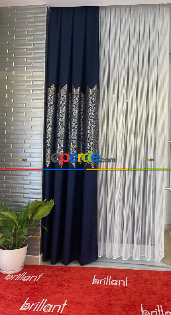Salon - Brillant Düz Ağır Gramaj Ütü İstemez Yeni Trend Lüxs Çizgili Tül Perde
