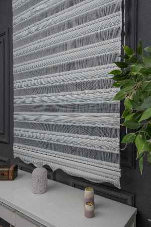 Mavi Krem Gümüş Simli Plise Zebra Perde