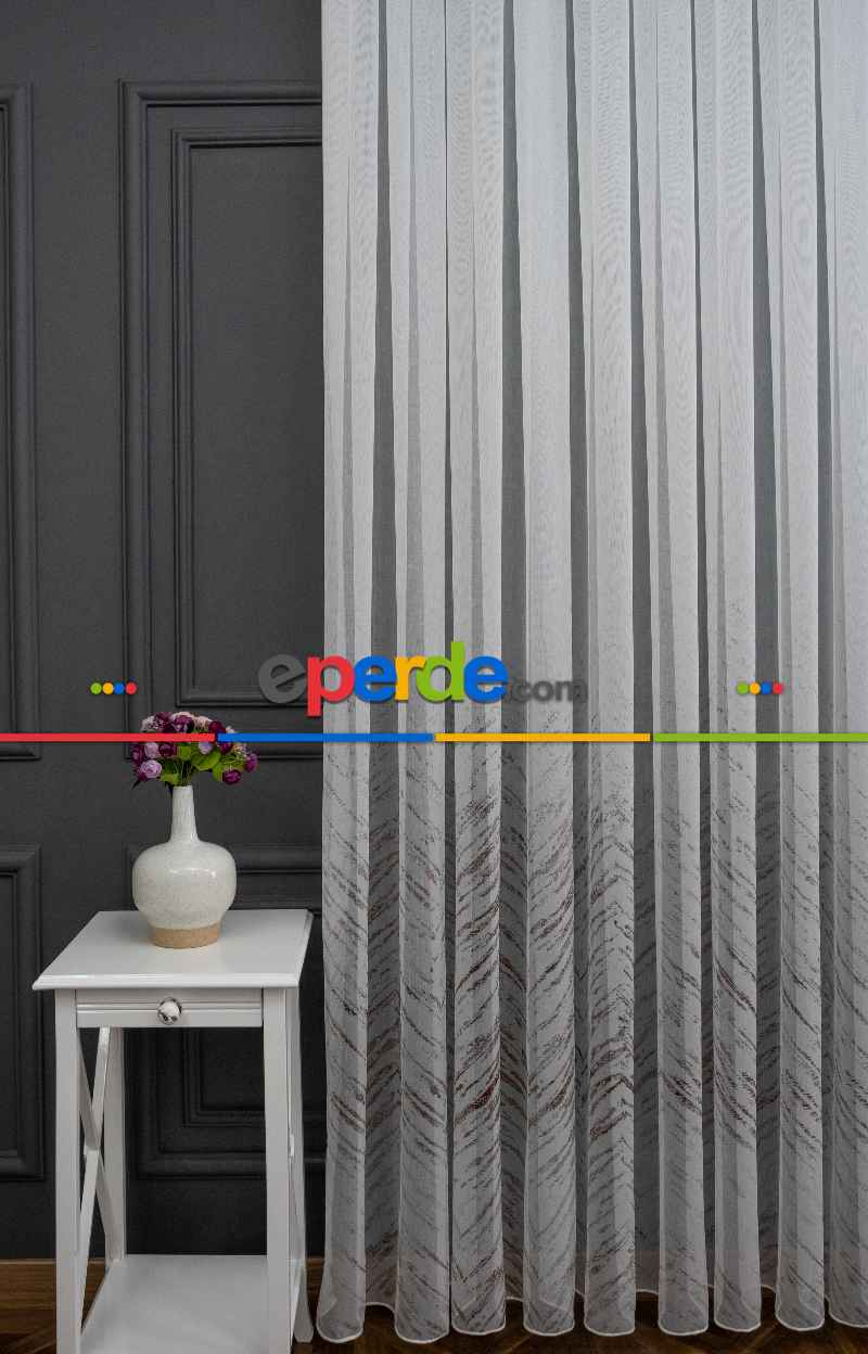 Yatak Odası - Modern Bronz Varaklı Keten Tül Perde Yüksek Kalite