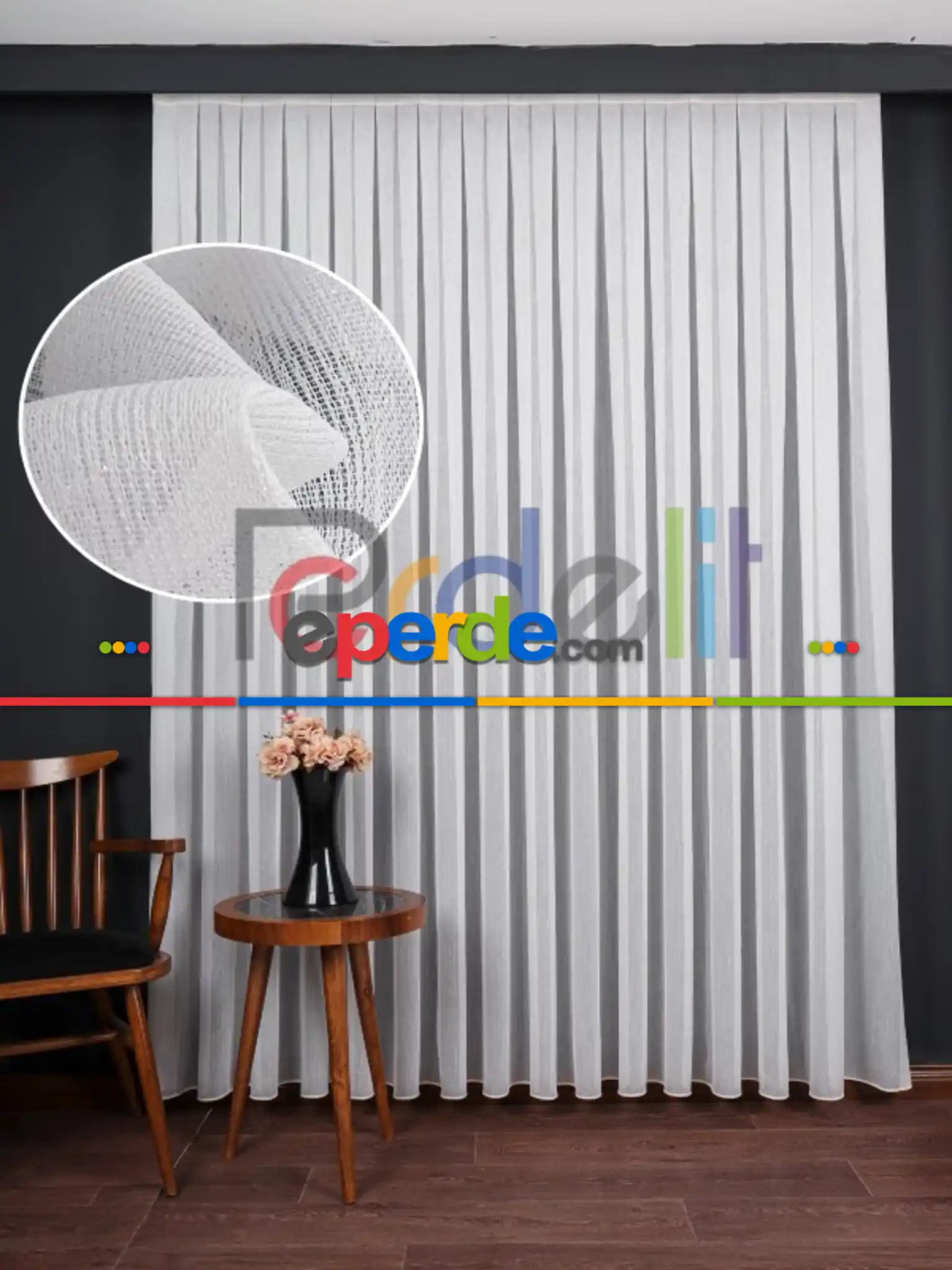 Ozi Yeni Sezon Çizgili Örme Tül Perde