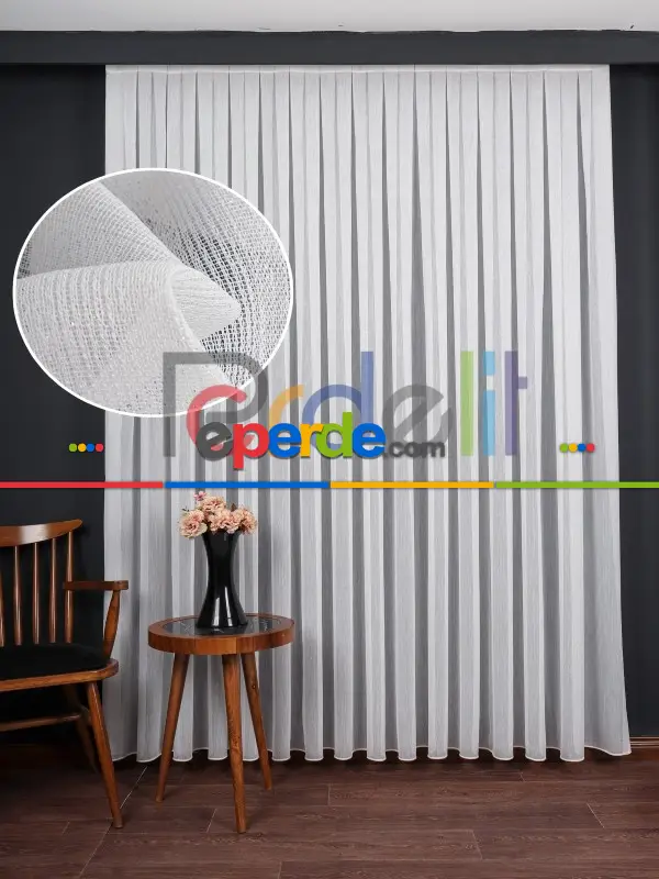 Ozi Yeni Sezon Çizgili Örme Tül Perde