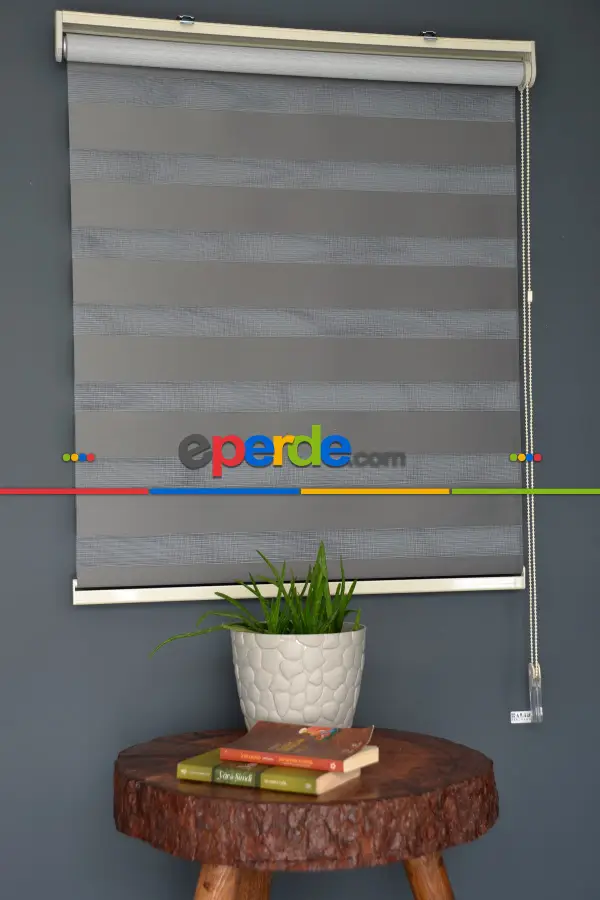 Halim Perdesan Ba-19 Antrasit Renk Etekli Veya Eteksiz Zebra Stor Perde