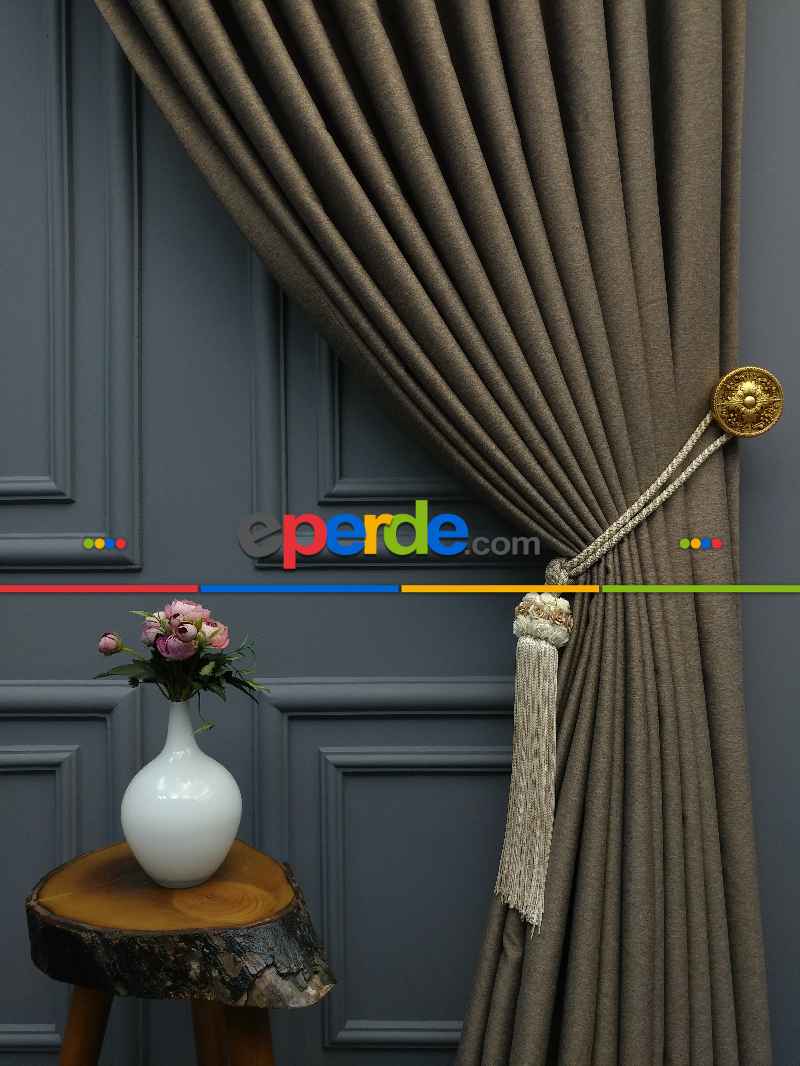 Modern Keten Görünümlü Işık Geçirmez Karatma Fon Perde 2025 Ikon- Kahve Koyu-vizon Rengi