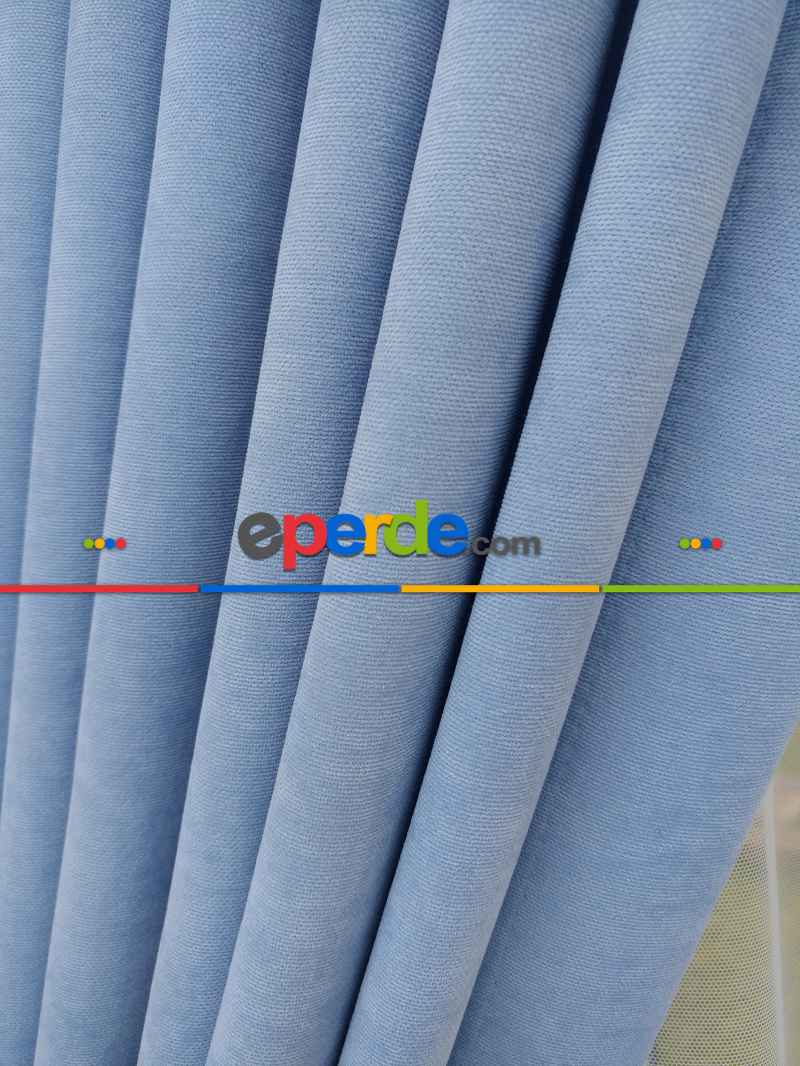 Mavi Düz Sade Fon Perde Dökümlü ( Dökümlü Fon )- Mavi Açık