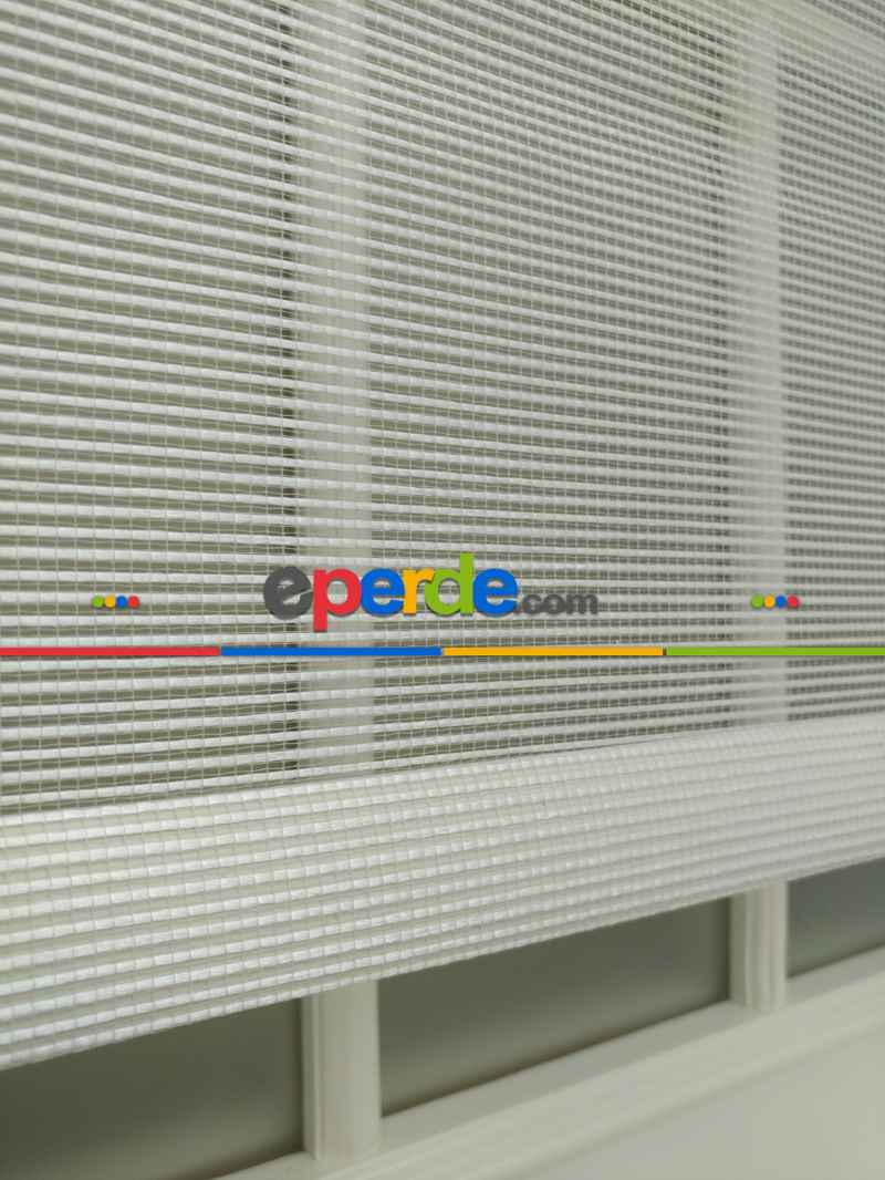 Bambu Tül Stor - Çiftli Sistem Tül Stor Perde (bamboo)- Ekru