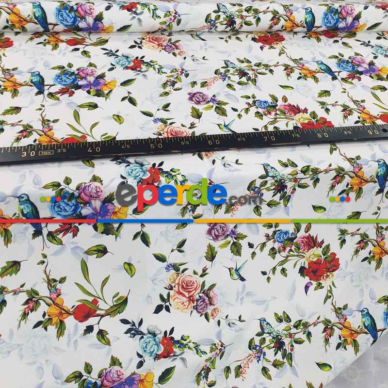 Çiçek Desenli Fon Perde Evm1059 Kumaşı Kalındır Duck Bezi Değildir- Yeşil-Kırmızı-Pembe Koyu