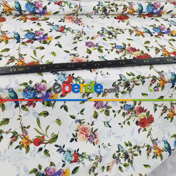 Yatak Odası - Çiçek Desenli Fon Perde Evm1059 Kumaşı Kalındır Duck Bezi Değildir- Yeşil-Kırmızı-Pembe Koyu