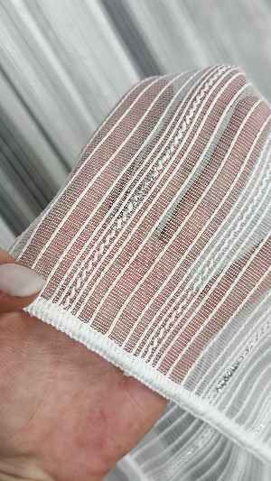 Ekru Zincir Çizgilli Gümüş Simli Tül Perde