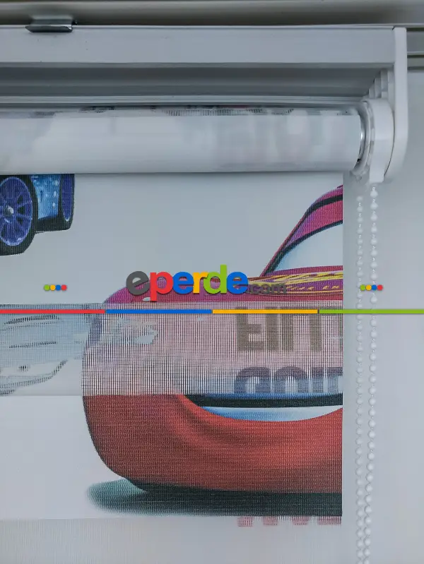 Çocuk Odası - Şimşek Mcqueen Zebra Perde - Arabalar Zebra- Mavi