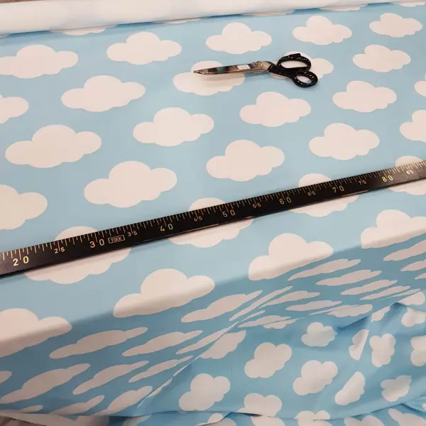 Bulut Desenli Fon Perde Evm484-1 Kumaşı Kalındır Duck Bezi Değildir- Beyaz-Mavi Açık