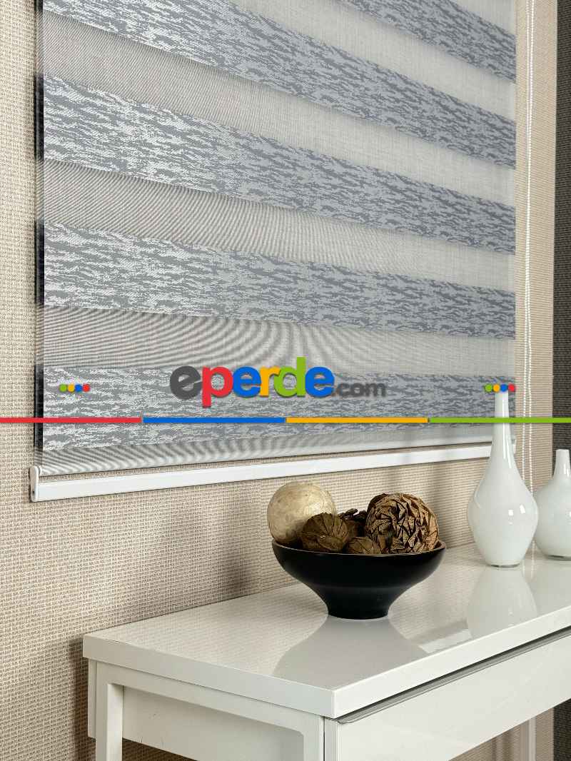 Gri Jakar Dokuma Zebra Perde, Standart Metal Kasalı Yüksek Kalite Kornişe Kolay Montaj Seçenekli