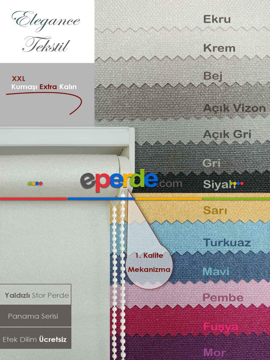 Yaldızlı Stor Perde - Panama Simli Seri - Kalın Dokulu 13 Farklı Renk- Siyah-mavi-gri-füme-antrasit-sarı-krem-bej-turkuaz-pembe-mor-fuşya-vizon Rengi-ekru-çok Renkli