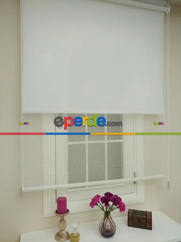 Jakar Örme Tül- Ekru Çiftli Sistem Dantel Desenli Perde- Ekru
