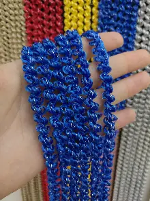 Mutfak İp Perde - Mavi Rengi İp Perde Duble Bukle Serisi- Mavi-gümüş