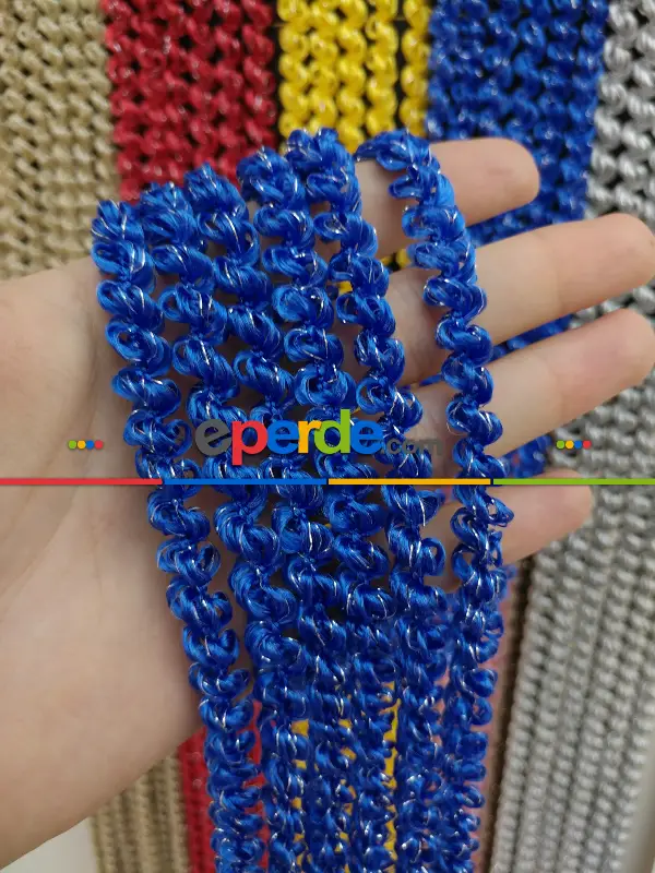 Mavi Rengi İp Perde Duble Bukle Serisi- Mavi-gümüş