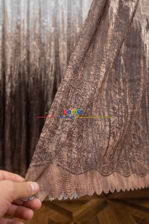 Hazır Ölçülü Modern Koyu Kahverengi Desenli Degrade Geçişli Yüksek Kalite Örme Tül Perde