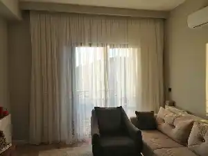 Bambu Vakko Enine Bantlı Tül Ekru
