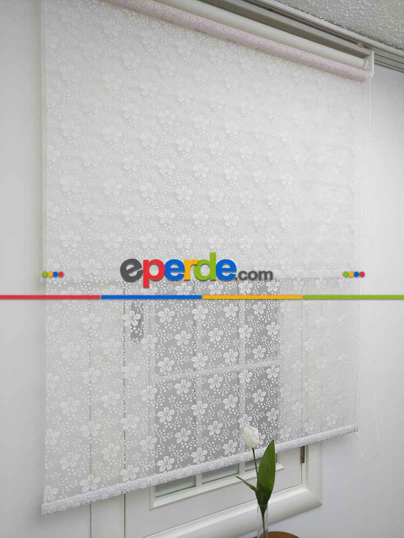 Jakar Örme Tül-feray 804 Pudra Çiftli Sistem Dantel Desenli Perde- Pudra