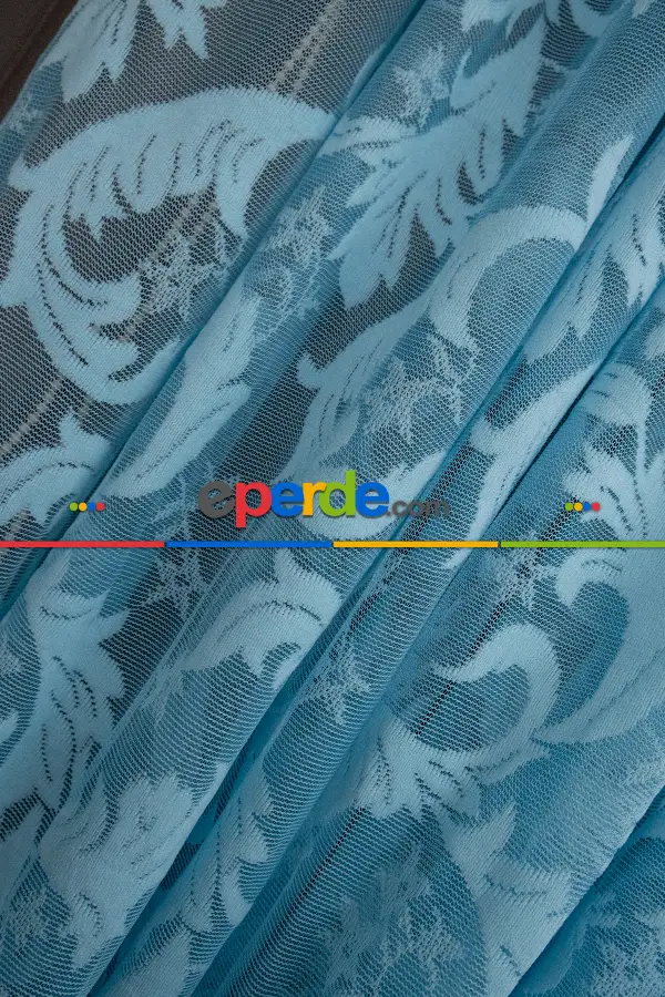 Mutfak Turkuaz Sarmaşık Desen Şal Model Tül Kruvaze Yanki Tül