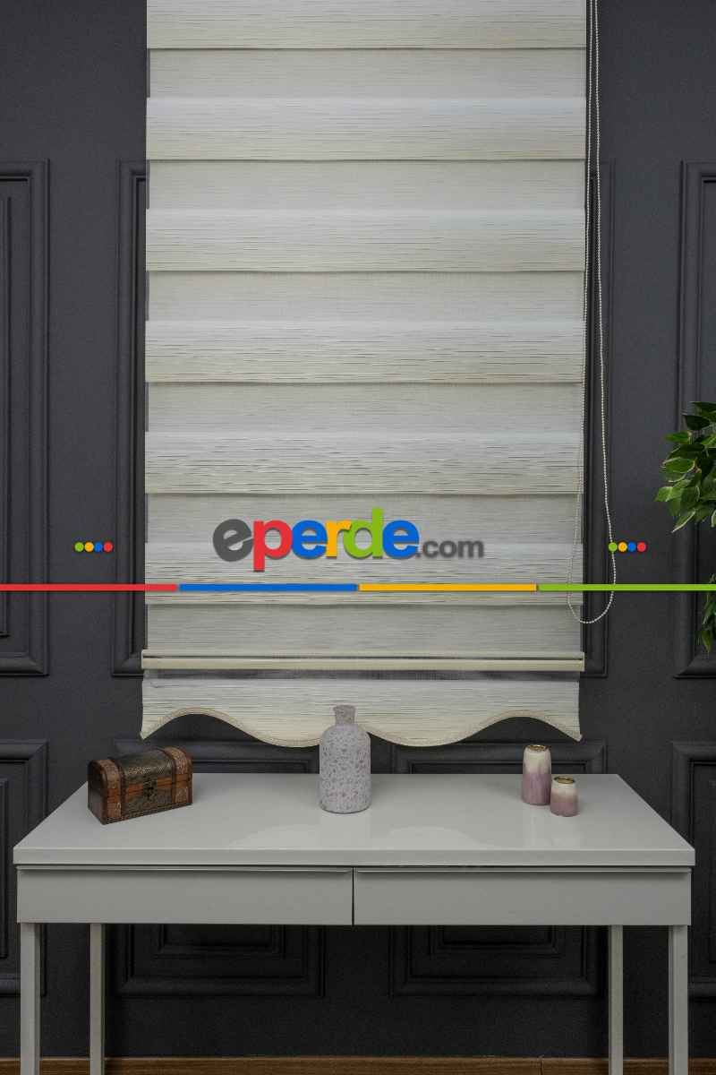 Salon Zebra Perde - Krem Renginden Bej Rengine Geçişli Plise Zebra Perde - Kornişe Kolay Montaj Ayağı Seçenekli - Standart Metal Kasalı