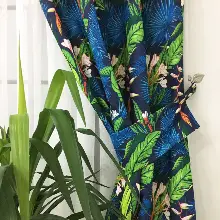 Tropikal Desenli Fon Perde Evm1107 Kumaşı Kalındır Duck Bezi Değildir- Yeşil-Beyaz