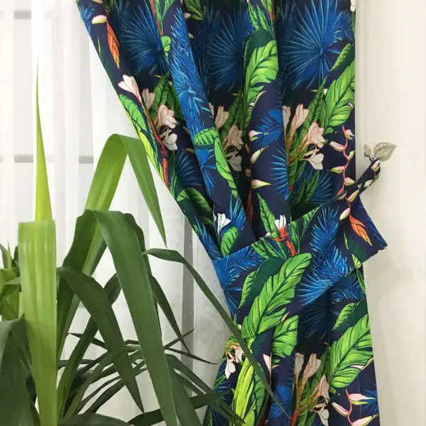 Salon Fon - Tropikal Desenli Fon Perde Evm1107 Kumaşı Kalındır Duck Bezi Değildir- Yeşil-Beyaz