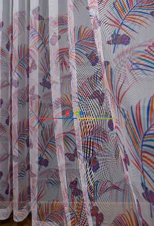 Hazır Ölçülü Petek Zemin Mor Turuncu Ve Mavi Renkli Yaprak - Kelebek Desenli Grek Baskılı Tül Perde