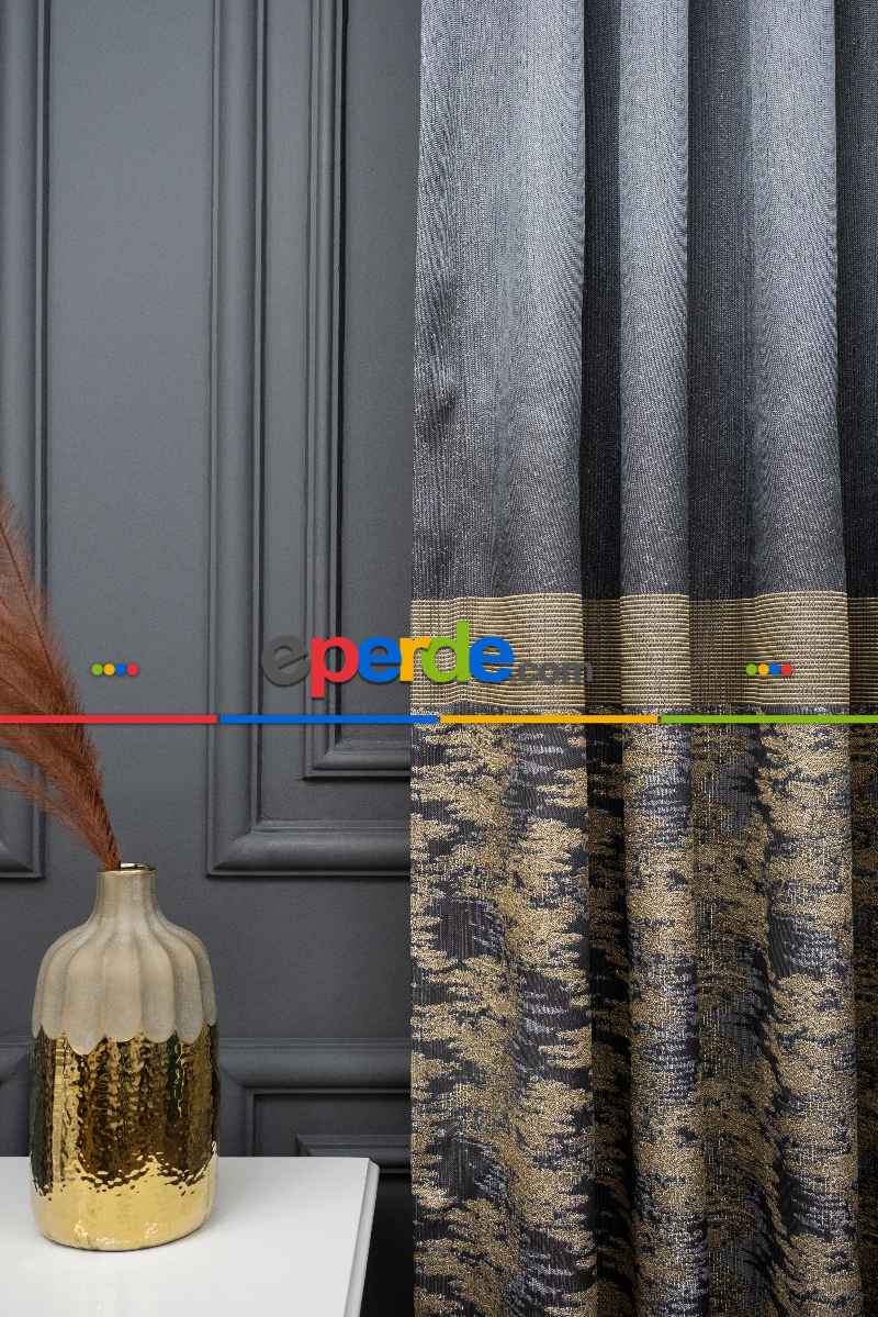 Antrasit Bejli Jakar Etek Pano Dökümlü Gramajlı Uygun Fiat Fon Perde (180)- Antrasit Bej