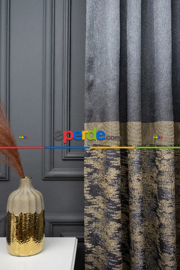 Yatak Odası - Antrasit Bejli Jakar Etek Pano Dökümlü Gramajlı Uygun Fiat Fon Perde (180)- Antrasit Bej